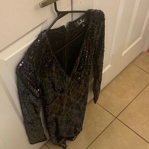 NWOT LULUS WD DRESS SHORT Black Sequin Long Sleeve Dress